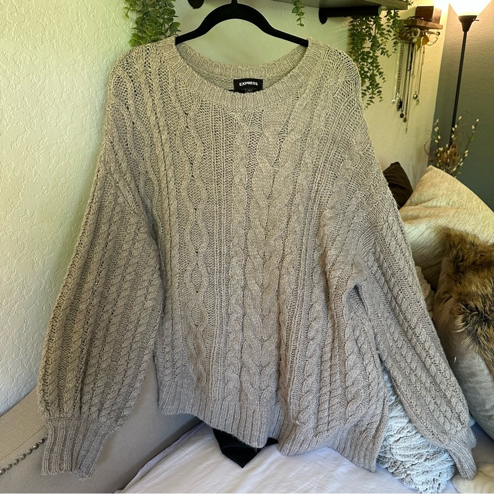 Express Oversized Beige Cable Knit Sweater